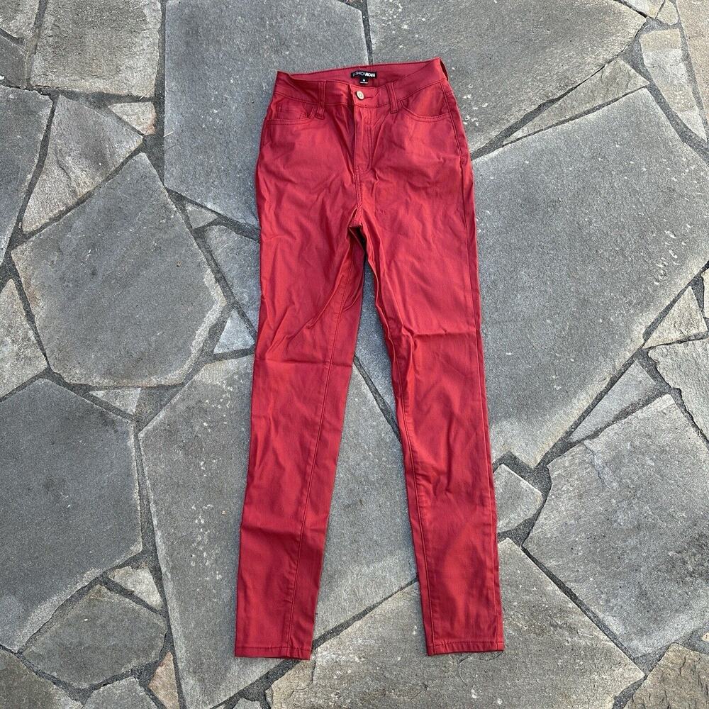 Fashion Nova Pants Womens Medium Red Faux Leather Skinny Coated Stretch